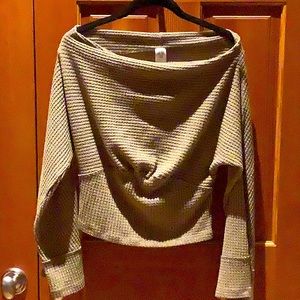 Free People sage waffle-knit wide neck/off the shoulder lightweight sweater.